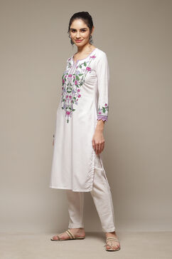 White LIVA Straight Kurta image number 3